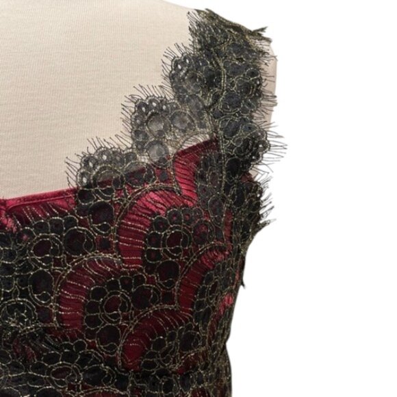 Betsey Johnson Y2K VINTAGE Red Slip Dress with Gold Lace Overlay NWT - Picture 7 of 10